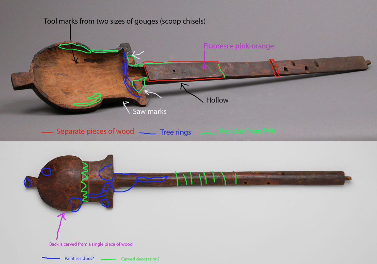 Conservator's notes on a wooden lute at the Met